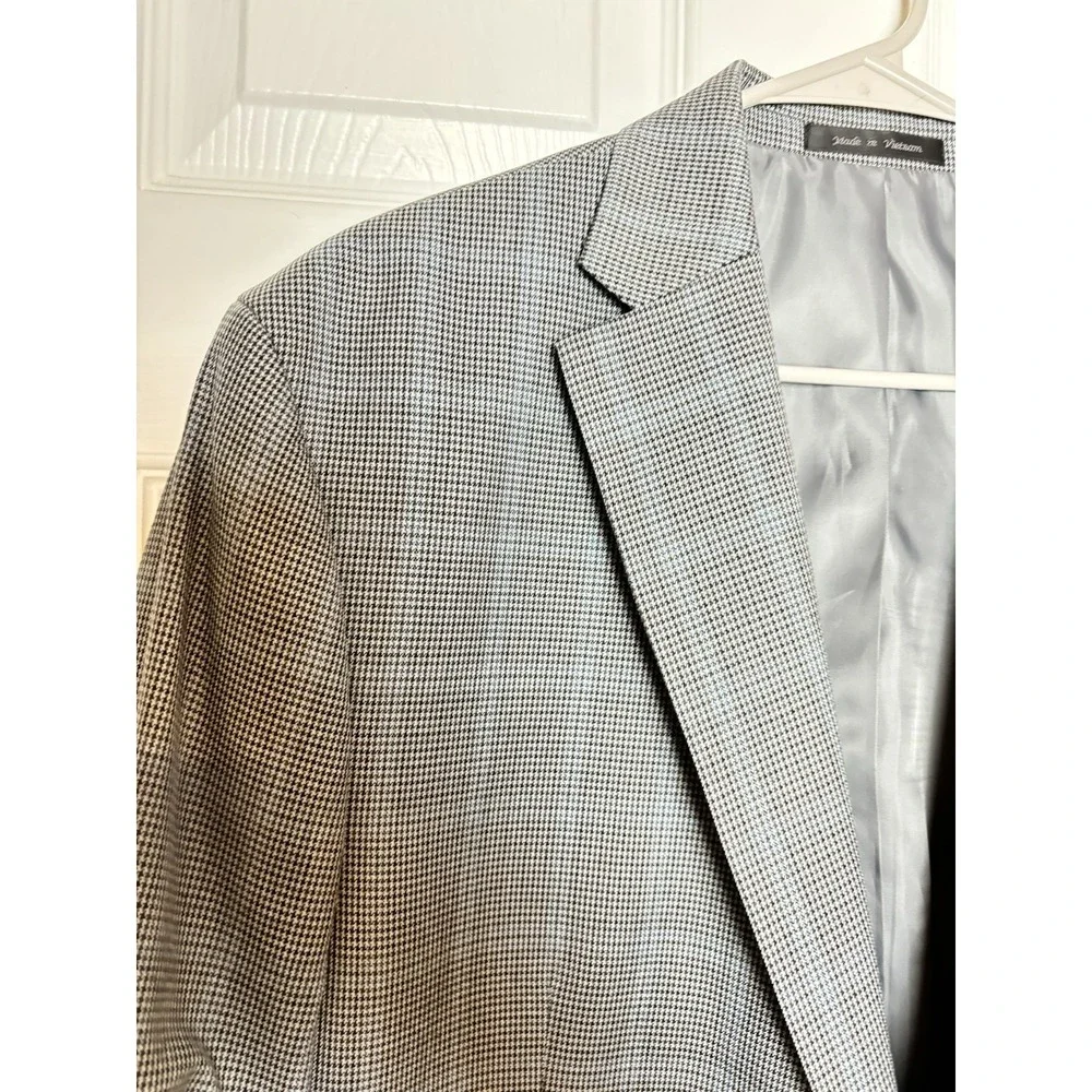 Chaps Men's 46R Windowpane Sport‎ Coat Blazer Jacket Gray Blue Business Classic